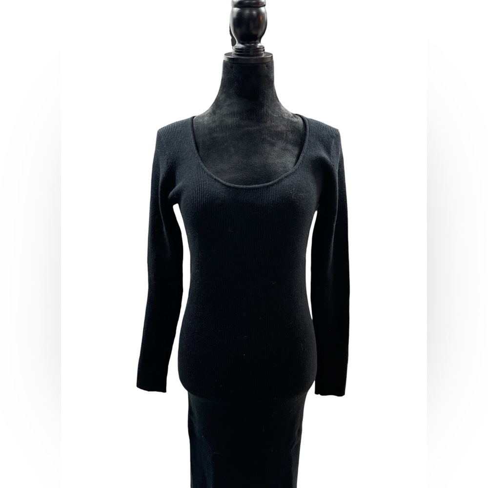 RSQ Chic Black Ribbed Long‎ Sleeve Maxi Bodycon Minimalist Dress XL - Picture 3 of 7